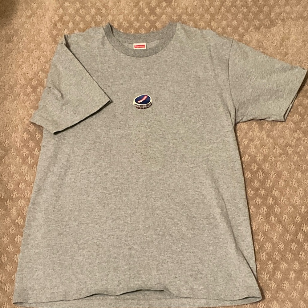 Supreme Gray Tee with Bottle Cap Graphic